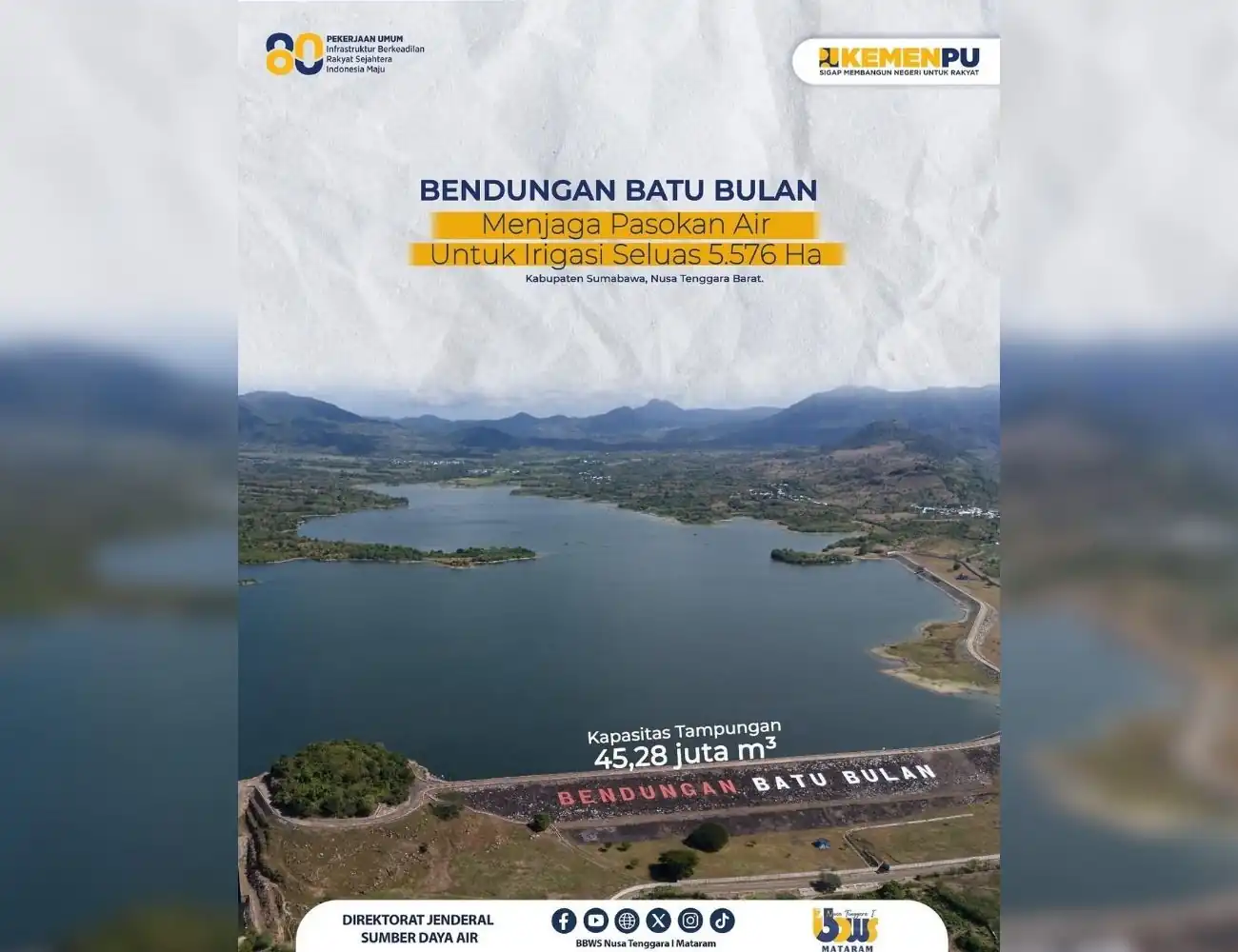 Bendungan Batu Bulan Menjaga Pasokan Air Untuk Irigasi Seluas 5.576 Ha