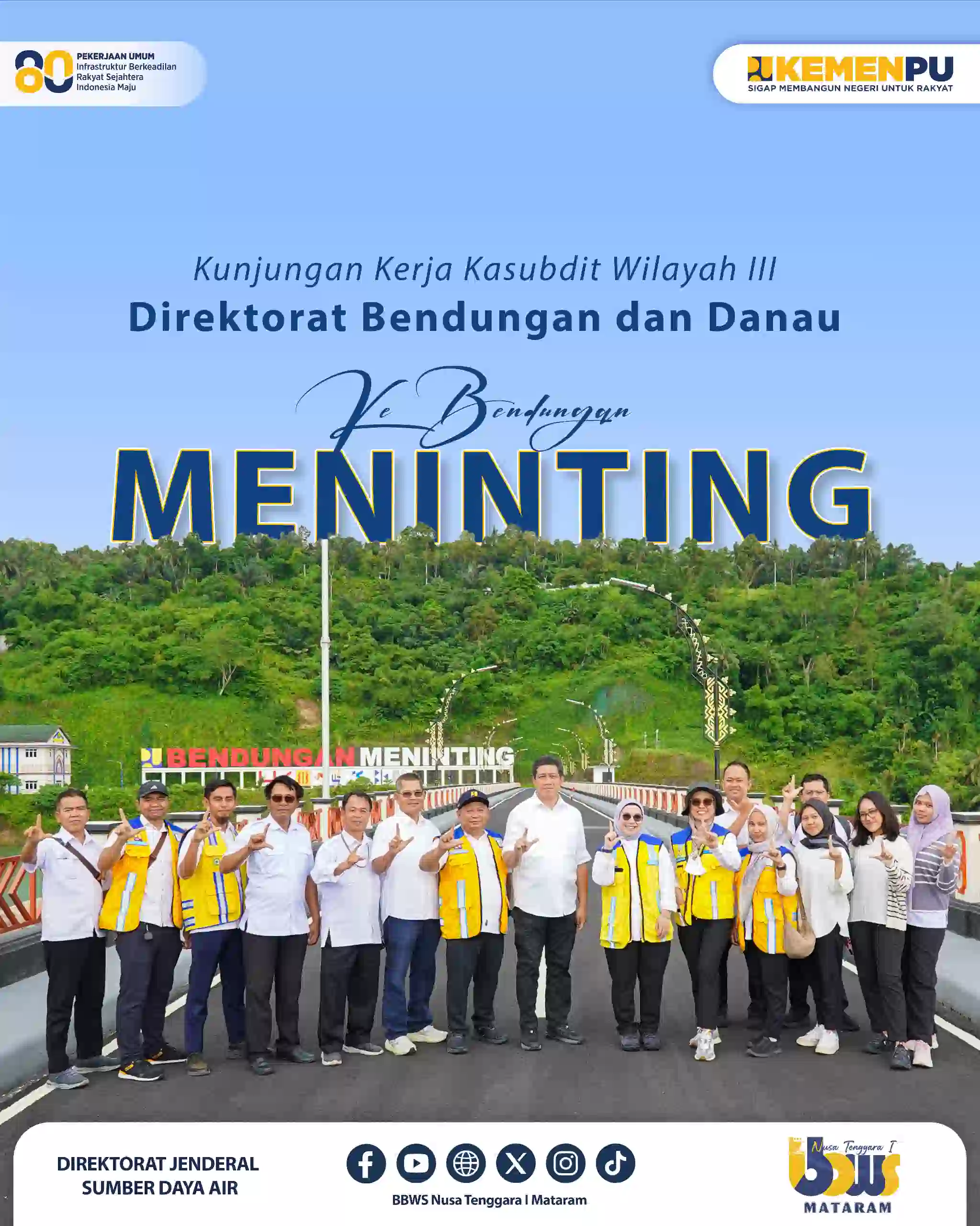 Kunjungan kerja Kasubdit Wilayah III Direktorat Bendungan dan Danau ke Bendungan Meninting dilaksanakan dalam rangka persiapan operasi dan pemeliharaan bendungan.