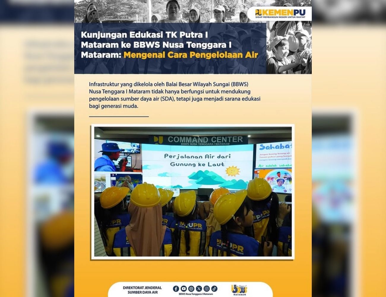 Kunjungan Edukasi TK Putra I Mataram ke BBWS Nusa Tenggara I: Mengenal Cara Pengelolaan Air