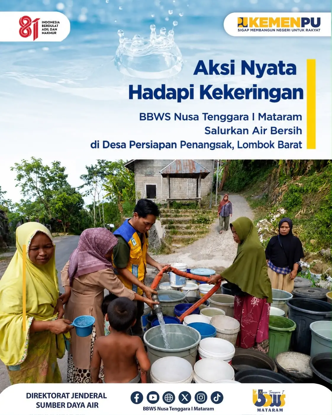 Aksi Nyata Hadapi Kekeringan BBWS Nusa Tenggara I Mataram Salurkan Air Bersih