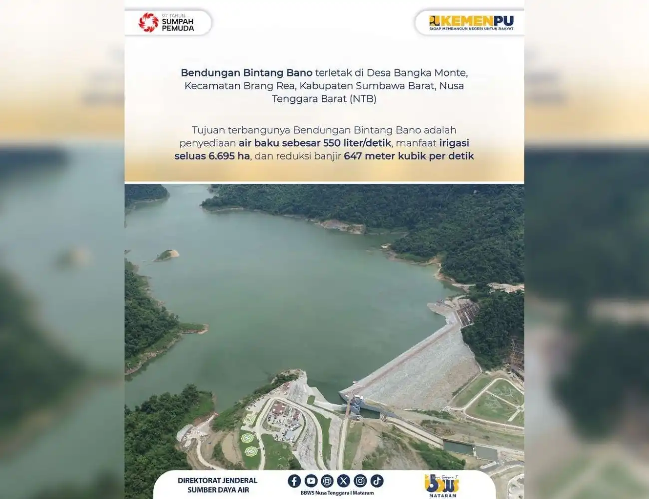 Dukung Swasembada Pangan, Bendungan Bintang Bano Perkuat Ketahanan Air dan Pertanian di Sumbawa Barat