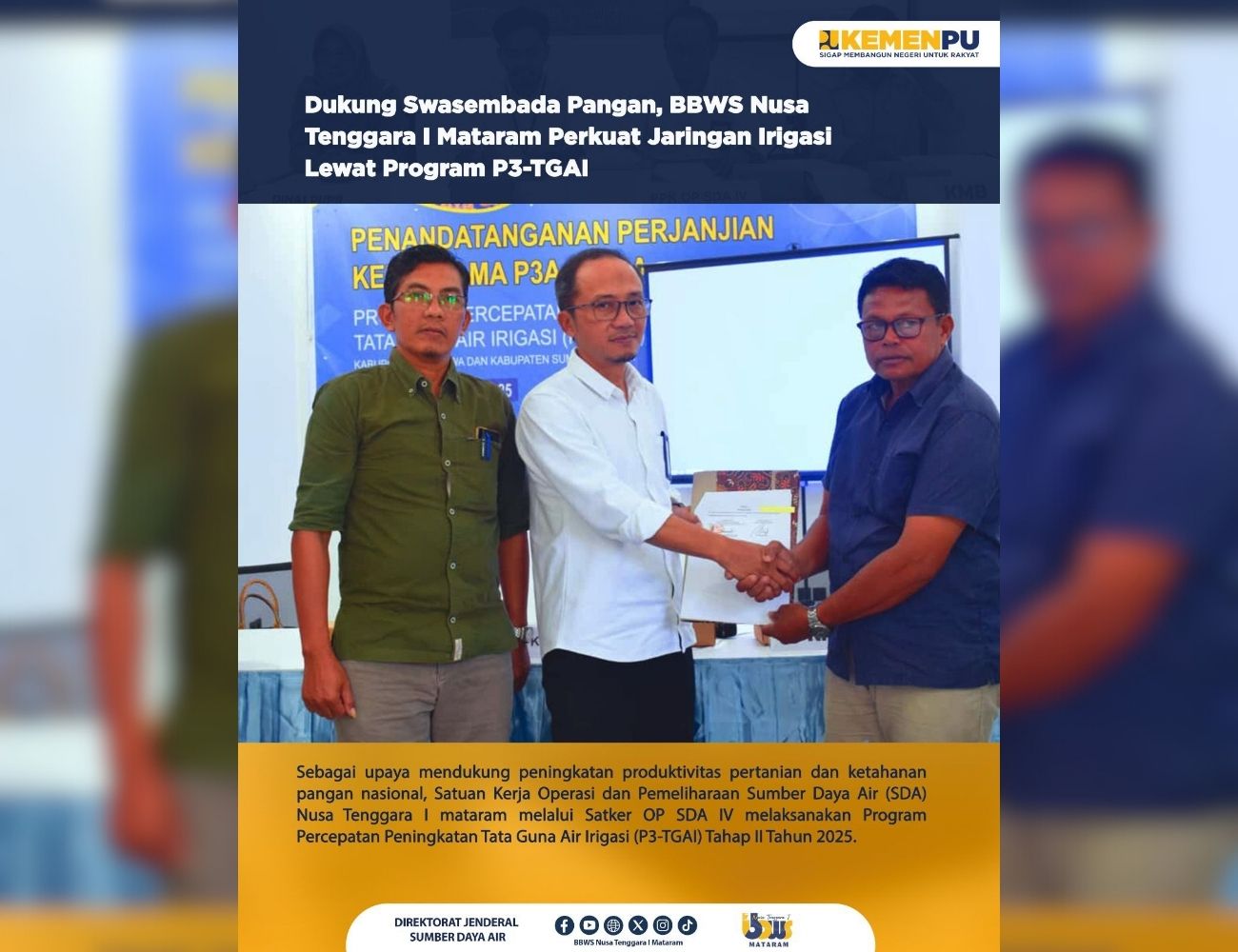 Dukung Swasembada Pangan, BBWS Nusa Tenggara I Mataram Perkuat Jaringan Irigasi Lewat Program P3-TGAI