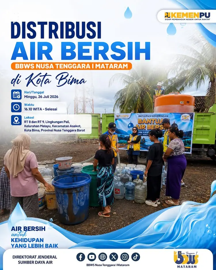 Distribusi Air Bersih Menjangkau Ratusan Keluarga di Kota Bima  BBWS Nusa Tenggara I Mataram
