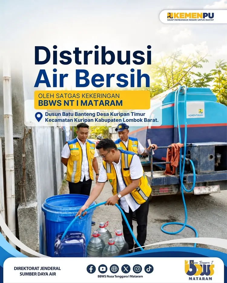 Distribusi Air Bersih Oleh Satgas Kekeringan BBWS NT I Mataram di Desa Kuripan Timur, Lombok Barat