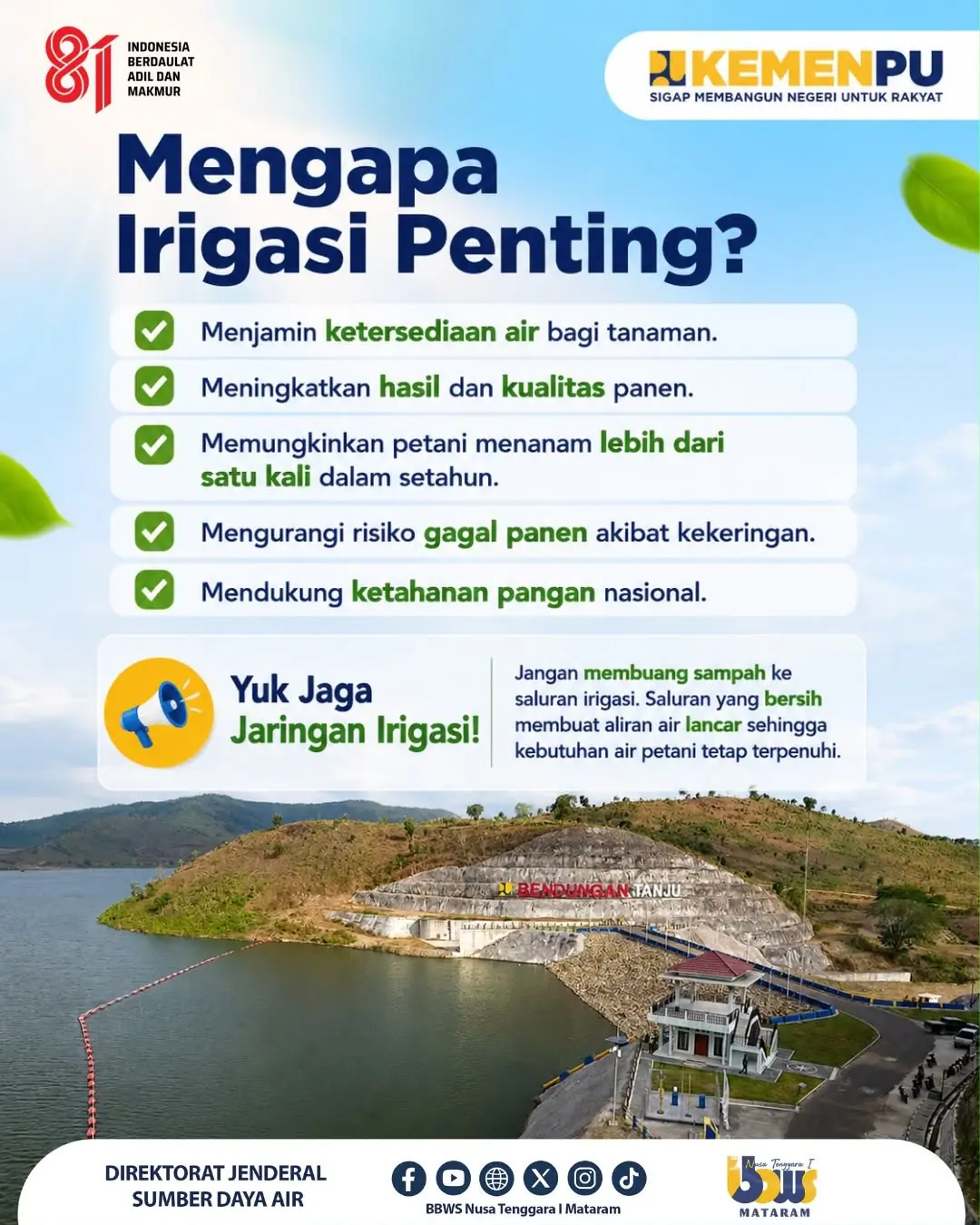 Tahukah Sobat NTI? Irigasi Berperan Penting dalam Menjaga Ketersediaan Air Bagi Lahan Pertanian