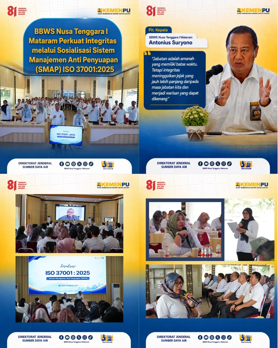 BBWS Nusa Tenggara I Mataram Perkuat Integritas melalui Sosialisasi Sistem Manajemen Anti Penyuapan (SMAP) ISO 37001:2025