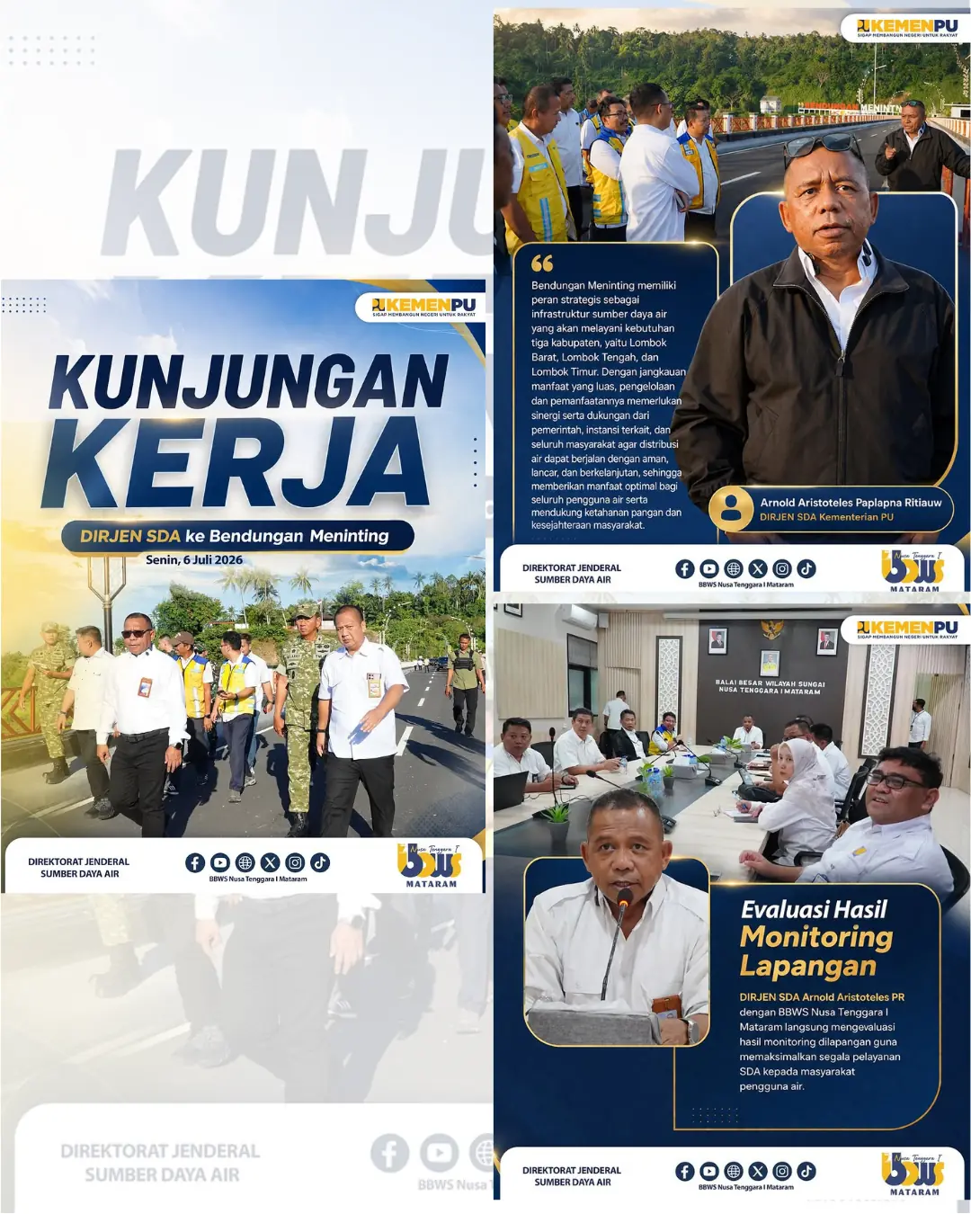 Kunjungan Kerja Dirjen SDA ke Bendungan Meninting