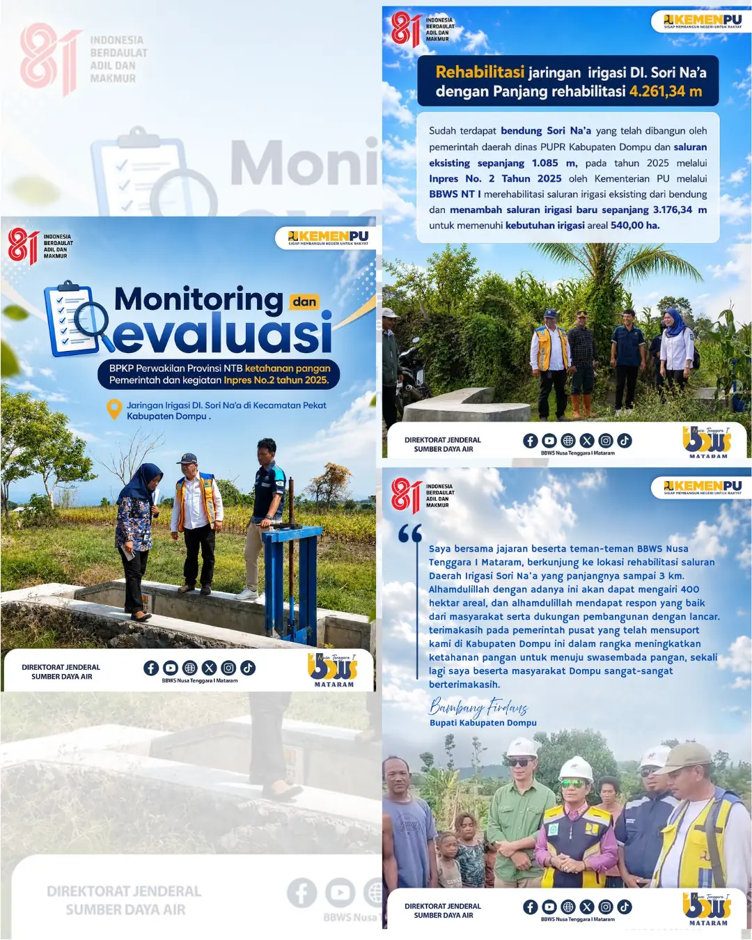 Monitoring dan Evaluasi Rehabilitasi Jaringan Irigasi DI Sori Na'a.