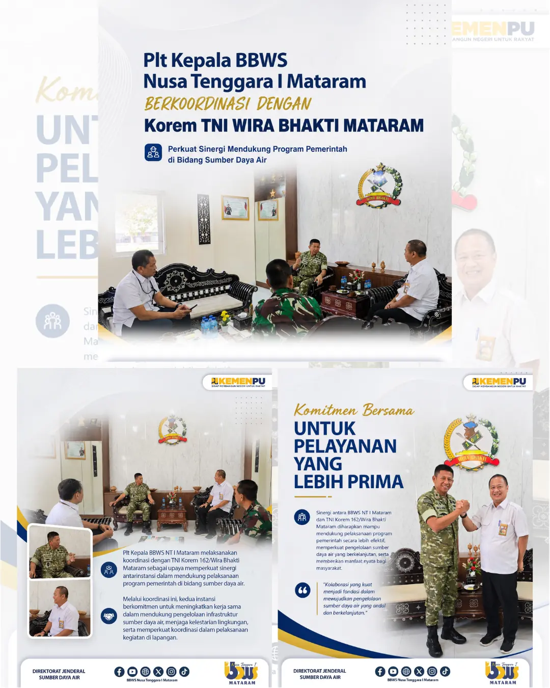 Plt. Kepala BBWS Nusa Tenggara I Mataram Berkoordinasi dengan  Korem 162/Wira Bhakti Mataram