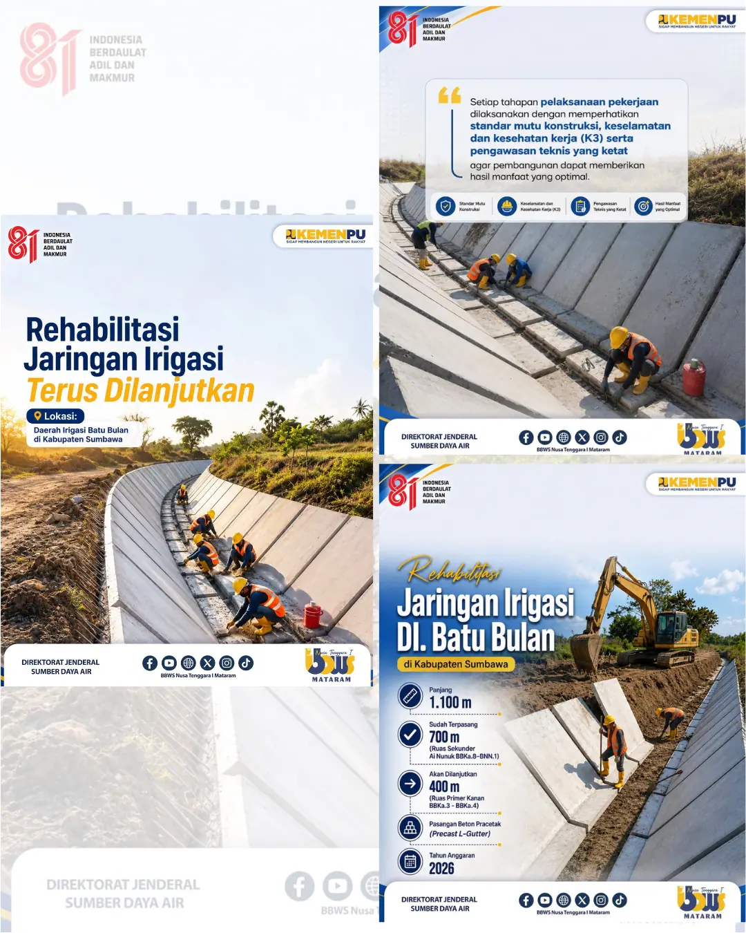 Rehabilitasi Jaringan Irigasi DI. Batu Bulan.  BBWS Nusa Tenggara I Mataram