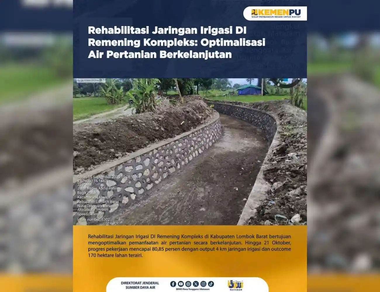 Rehabilitasi Jaringan Irigasi DI Remening Kompleks: Optimalisasi Air Pertanian Berkelanjutan