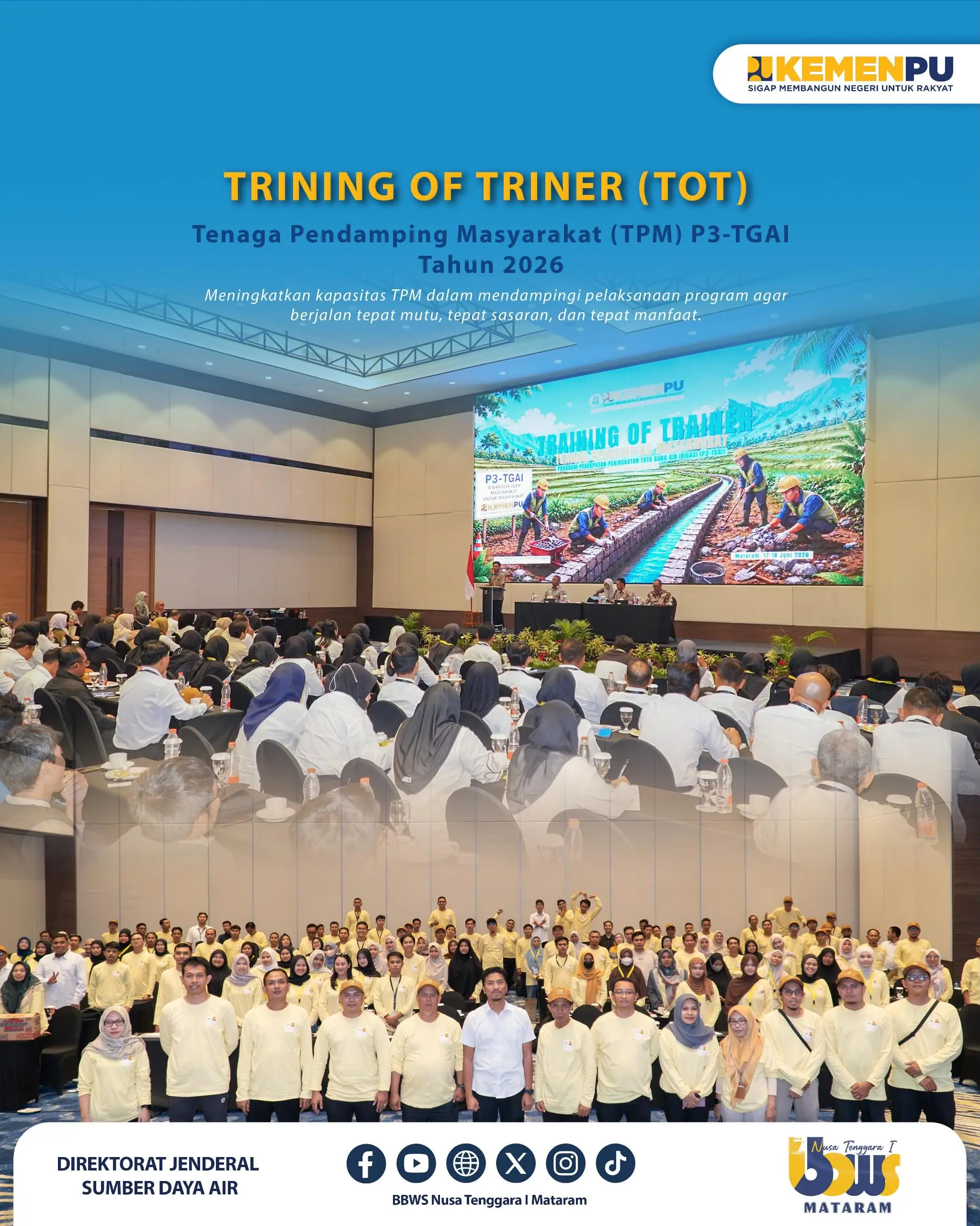BBWS Nusa Tenggara I Gelar Training of Trainer (TOT) P3-TGAI TA 2026 bagi 138 TPM di Mataram