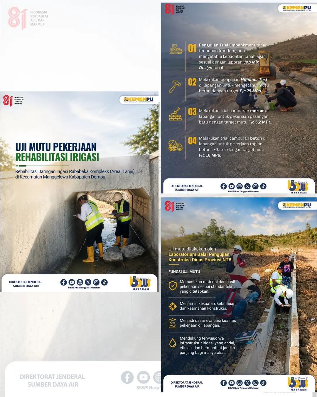 Uji Mutu Pekerjaan Rehabilitasi Jaringan Irigasi Rababaka Kompleks
